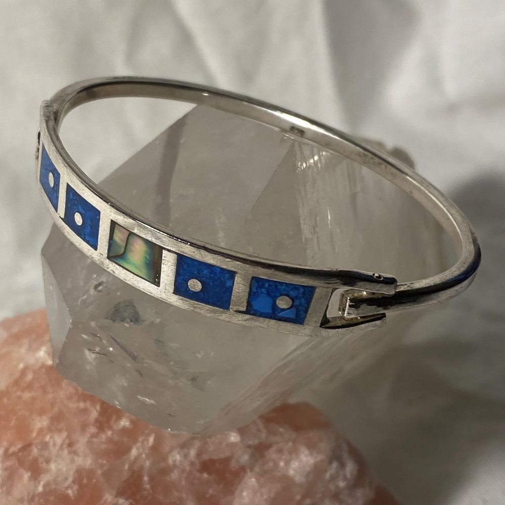 Vintage Lapis and Abolone Inlaid Sterling Bracelet
